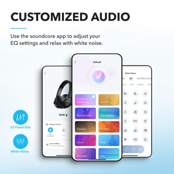Soundcore by Anker Q20i Hybrid Active Noise Cancelling Headphones, Wireless Over-Ear Bluetooth, 40H Long ANC Playtime, Hi-Res Audio, Big Bass, Customize via an App, Transparency Mode - Image 6
