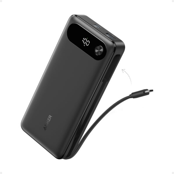 Anker Laptop Power Bank 65W Two Way Power With Built in Cable, 20,000mAh Portable Charger with Built-In USB-C Cable, 87W Max Fast Charging Battery Pack, 2 USB-C and 1 USB-A