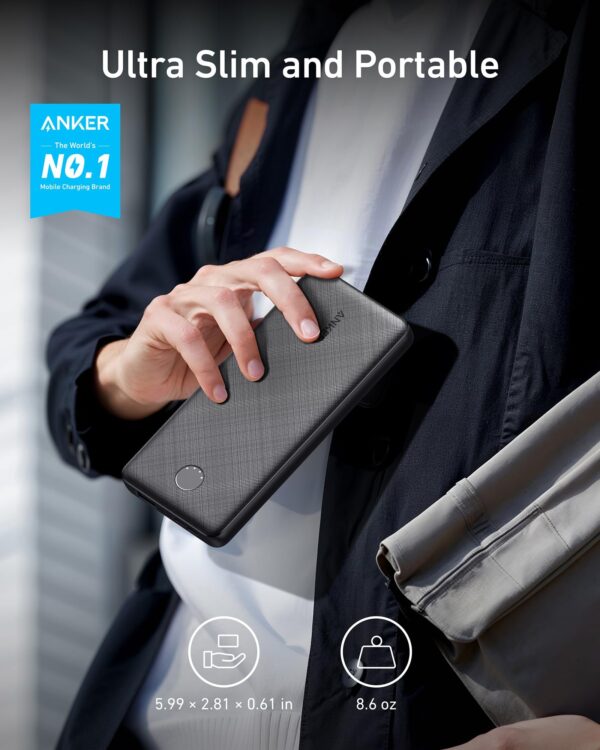 Anker PowerCore Slim 10000mah Power Bank(PowerCore 10K),Compact Travel-Ready 10,000mAh Battery Pack with PowerIQ Charging Technology,5V/3A High-Speed Charging - Image 3