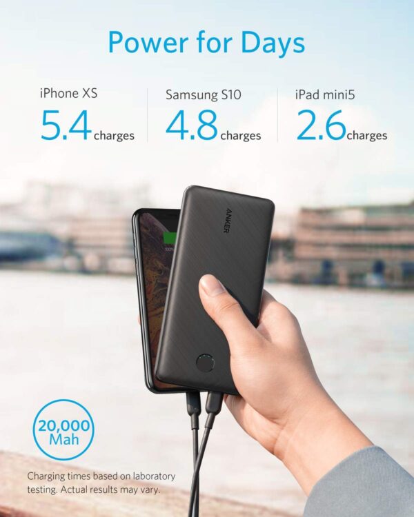 Anker Power Core Essential 20,000PD Powerbank , USB-C Portable Charger 20000mAh with 20W Power Delivery, 525 Power Bank (PowerCore Essential 20K PD) - Image 6