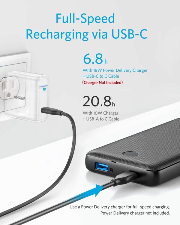 Anker Power Core Essential 20,000PD Powerbank , USB-C Portable Charger 20000mAh with 20W Power Delivery, 525 Power Bank (PowerCore Essential 20K PD) - Image 3