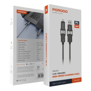 Porodo 4-In-1 Braided High-Speed Charging Cable - Black