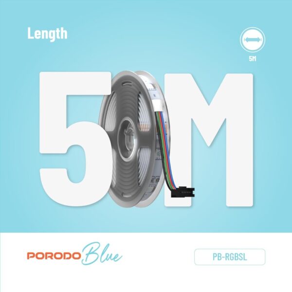 Porodo Blue 16.4 Ft Sound Reactive RGB Strip Light with 44 Key Remote - Image 7