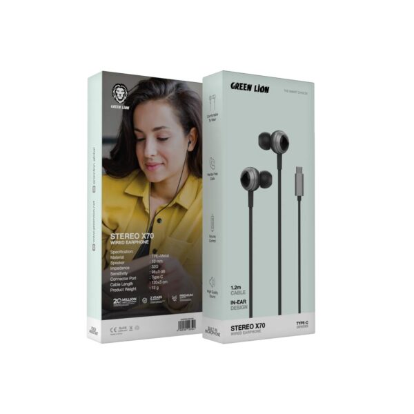 Green Lion X70 Type C Wired Stereo Earphone - Image 2