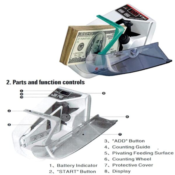 Cash Counting Machine, Mini Bill Counters, Convenient and Portable AC or Battery Powered Banknote Counter Suitable for Multiple Currencies - Image 10