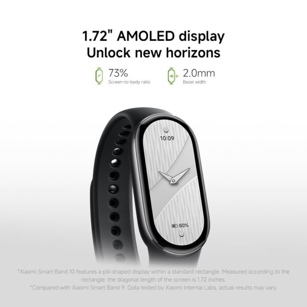 Xiaomi Smart Band 10 Fitness Tracker, 1.72" AMOLED Display, 21-Day Battery Life, 150+ Sports Modes, Heart Rate & Sleep Monitoring, Electronic Compass, 5ATM Waterproof, 2-Year Warranty – Silver - Image 2