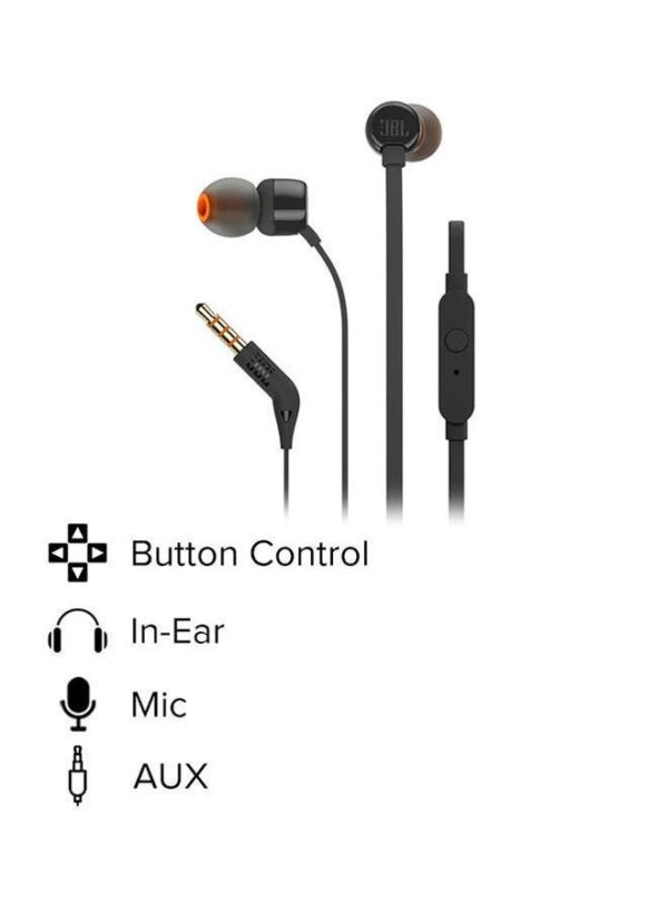 JBL Tune 110 Wired Aux In Ear Headphones, Deep and Powerful Pure Bass Sound, 1-Button Remote/Mic, Tangle-Free Flat Cable, Ultra Comfortable Fit - Image 3
