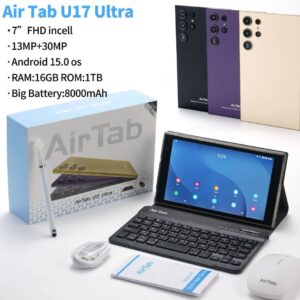 AirTab U17 Ultra PC Android Tablet 7" Display Screen, 16GB RAM, 1TB Storage, 8000 mAh Battery 13MP Camera, Wireless Keyboard for Both Adults and Kids