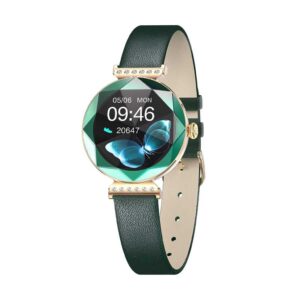 Green Lion Swarovski Smart Watch, 16mm Width Watch Band, Fingerprint Protection, Wireless Charger, Bluetooth 5.1 - Green