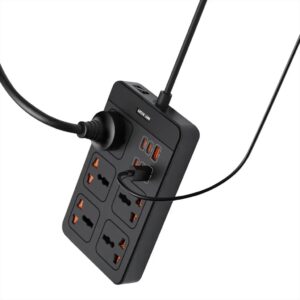 Green Lion GS500 Power Socket 2500W/3m Power Cord / PD20W/ Safe & Efficient/ Globally Compatible/ 5 Universal Sockets/ 2 USB-A/4 USB-C/ UK Plug /Charging Protection - Black