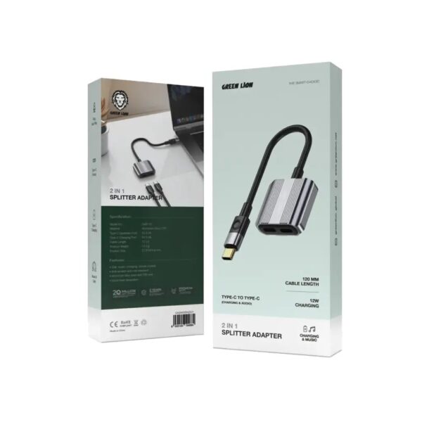 Green Lion 2 In 1 Splitter Adapter Type-C to AUX & Type-C - Image 3