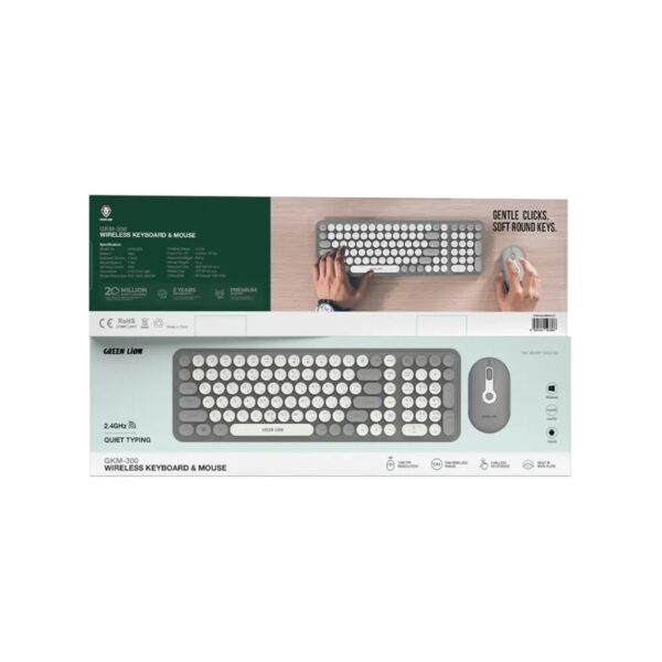 Green Lion GKM-300 Wireless Keyboard and Mouse Set /2.4GHz Mini USB /Compatible with All devices with USB Port / 1600DPI Mouse /Quiet Typing Keyboard - Grey - Image 2