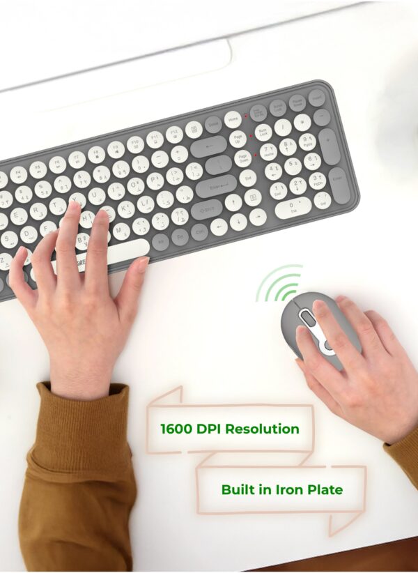 Green Lion GKM-300 Wireless Keyboard and Mouse Set /2.4GHz Mini USB /Compatible with All devices with USB Port / 1600DPI Mouse /Quiet Typing Keyboard - Grey - Image 6