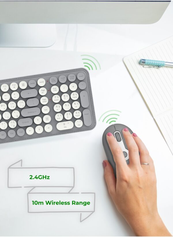 Green Lion GKM-300 Wireless Keyboard and Mouse Set /2.4GHz Mini USB /Compatible with All devices with USB Port / 1600DPI Mouse /Quiet Typing Keyboard - Grey - Image 4