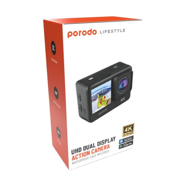 Porodo Lifestyle Fully Waterproof 4K Action Camera 900mAh Dual Display 4K Ultra HD - Image 3
