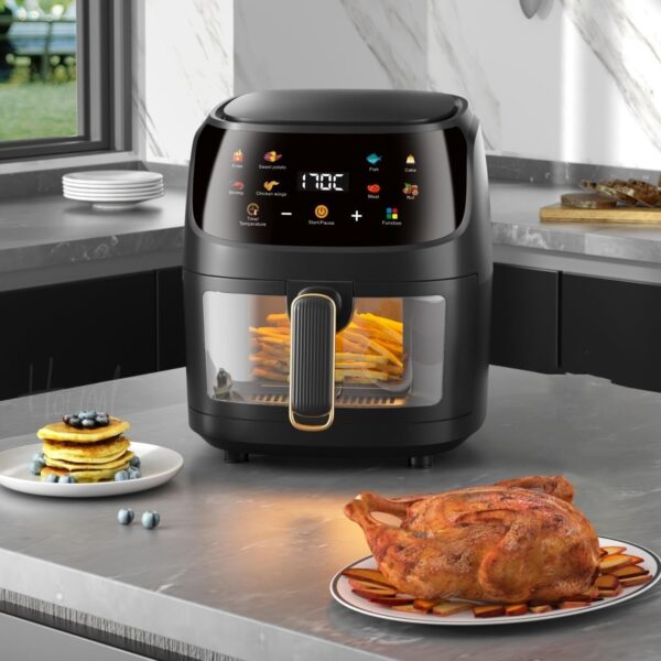 Silver Crest Air Fryer 8 Liter - Digital Oil-Less Air Fryer – 8 Cooking Presets – LED Digital Touch Screen with Large Window View – 2400W 360° Heating - Nonstick Easy to Clean - White - Image 3