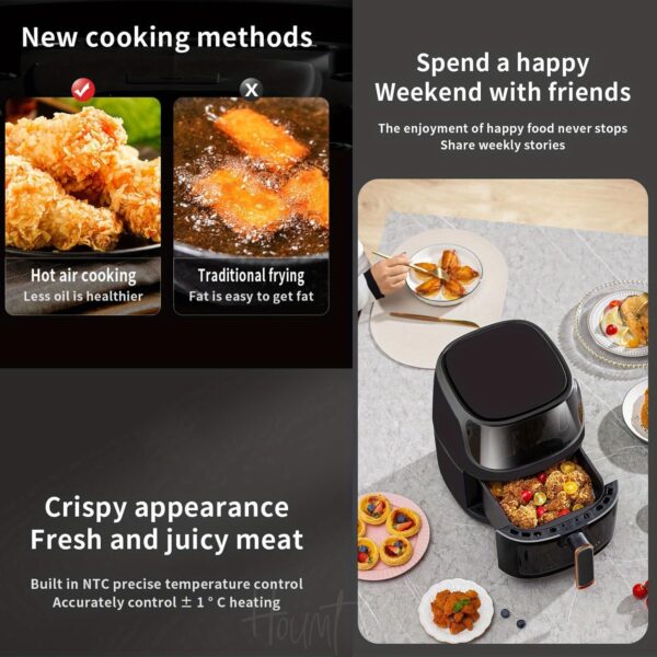Silver Crest Air Fryer 8 Liter - Digital Oil-Less Air Fryer – 8 Cooking Presets – LED Digital Touch Screen with Large Window View – 2400W 360° Heating - Nonstick Easy to Clean - White - Image 6