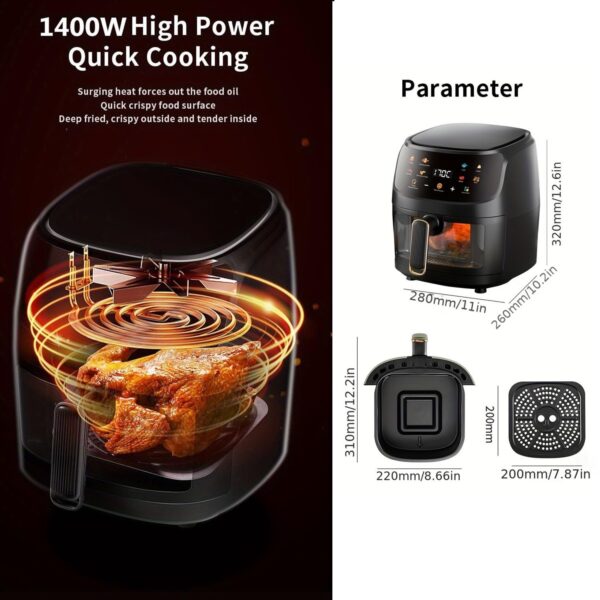 Silver Crest Air Fryer 8 Liter - Digital Oil-Less Air Fryer – 8 Cooking Presets – LED Digital Touch Screen with Large Window View – 2400W 360° Heating - Nonstick Easy to Clean - Image 6