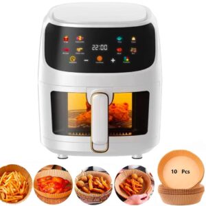 Silver Crest Air Fryer 8 Liter - Digital Oil-Less Air Fryer – 8 Cooking Presets – LED Digital Touch Screen with Large Window View – 2400W 360° Heating - Nonstick Easy to Clean - White