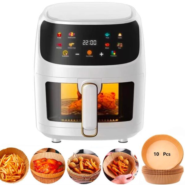 Silver Crest Air Fryer 8 Liter - Digital Oil-Less Air Fryer – 8 Cooking Presets – LED Digital Touch Screen with Large Window View – 2400W 360° Heating - Nonstick Easy to Clean - White