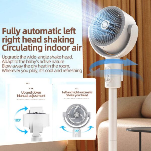F1 Fan Air Circulation Fan, Portable Circulation Fan, Home Desktop Silent Floor Fan, Five Adjustable Speed And Energy-Saving, automatic oscillation ("shaking of head"), remote control, wide-angle air supply, and intelligent timing functions - Image 5