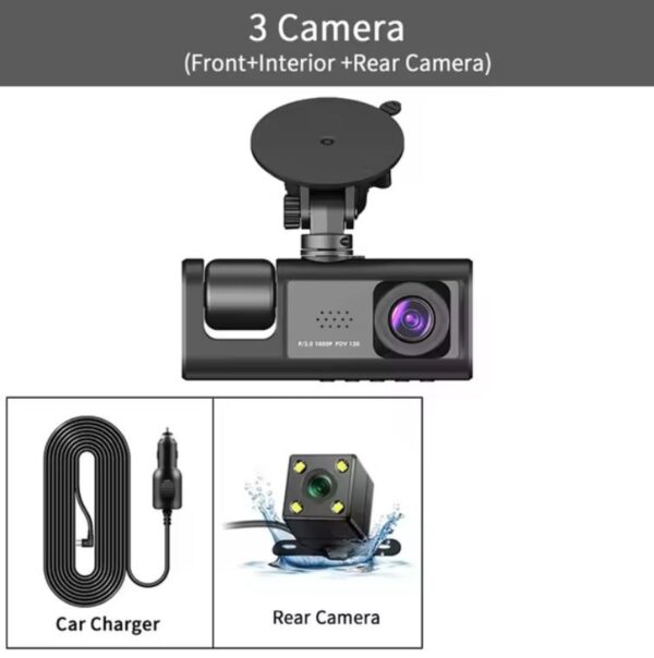 Dashcam 3 Lens Camera Channel Full HD 1080P Car DVR Vehicle & Dash Cam for Car Video Recorder Black Box Camcorder, Internal, Front, Reverse - Image 5