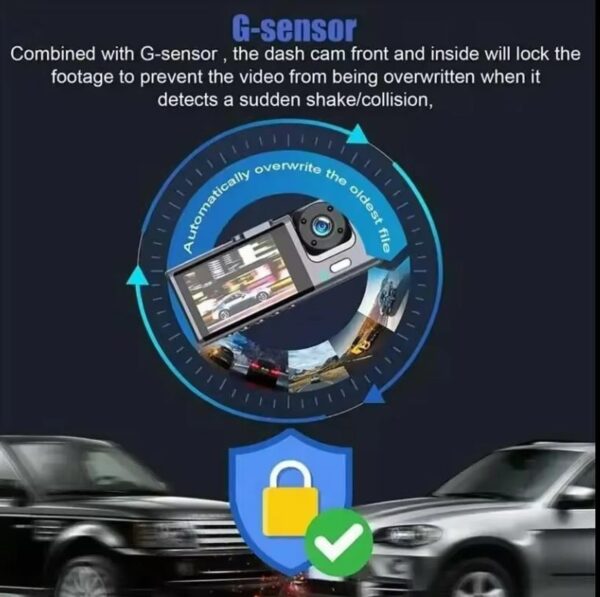 Dashcam 3 Lens Camera Channel Full HD 1080P Car DVR Vehicle & Dash Cam for Car Video Recorder Black Box Camcorder, Internal, Front, Reverse - Image 4