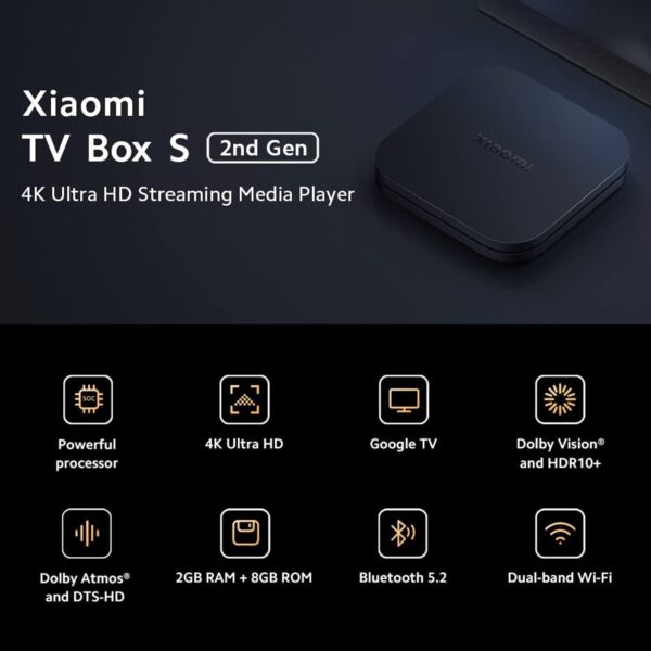 Xiaomi TV Box S (2nd Gen) 4K Ultra HD Streaming Media Player, Google TV Box with 2GB RAM 8GB ROM, 2.4G/5G Dual WiFi, Bluetooth 5.2 & Dolby Audio and DTS-HD, Dolby Vision, HDR10+ - Image 5