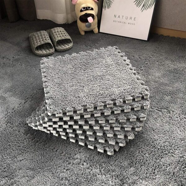 12pcs Interlocking Carpet Shaggy Soft EVA Foam Mats Fluffy Area Rugs Protective Floor Tiles Exercise Play Mat for Children Kids Room Home Parlor Bedroom Gray - Image 2