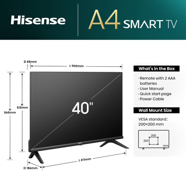 Hisense 40 Inch Smart TV - FHD Resolution, Natural Colour Enhancer, DTS Virtual:X & Dolby Audio, AI Sports Mode, VIDAA OS with Youtube, Netflix and Disney+ and Freeview Play (2025 Model) - Image 4