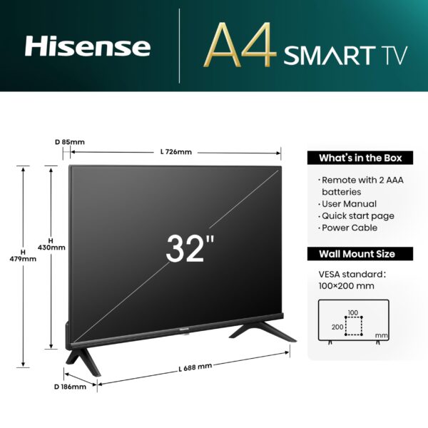 Hisense 32 Inch Smart TV - FHD Resolution, Natural Colour Enhancer, DTS Virtual:X & Dolby Audio, AI Sports Mode, VIDAA OS with Youtube, Netflix and Disney+ (2025 Model) - Image 3