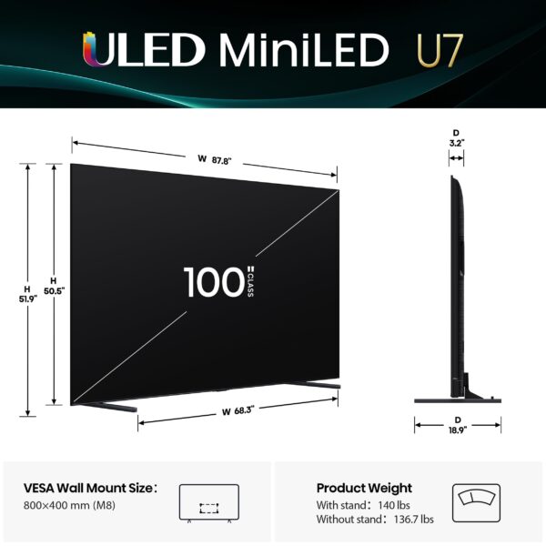 Hisense 100 inch 100U7Q | Mini-LED 165Hz VRR QLED Smart TV - Image 4