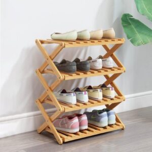 Glsety 4 Tier Bamboo Shoe Rack,Portable Folding Shoe Storage Rack