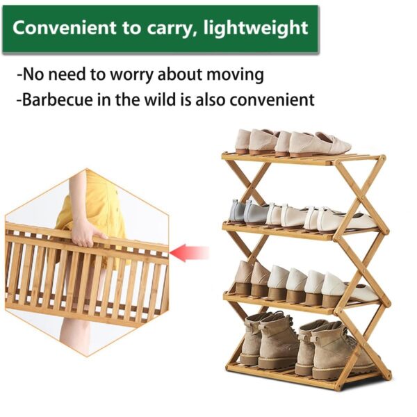 Glsety 4 Tier Bamboo Shoe Rack,Portable Folding Shoe Storage Rack - Image 6