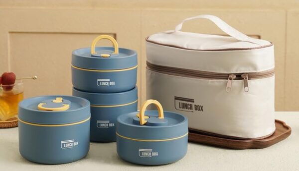 4 Pieces Insulated Lunch Box Set Lunch Containers for Travel Camping Outdoor Blue - Image 7