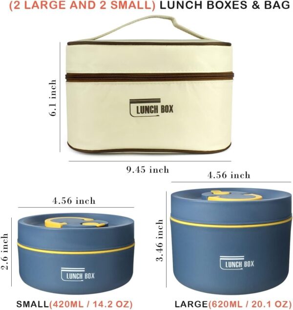4 Pieces Insulated Lunch Box Set Lunch Containers for Travel Camping Outdoor Blue - Image 2