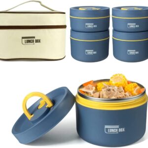 4 Pieces Insulated Lunch Box Set Lunch Containers for Travel Camping Outdoor Blue