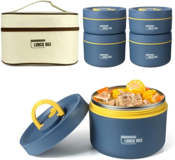 4 Pieces Insulated Lunch Box Set Lunch Containers for Travel Camping Outdoor Blue