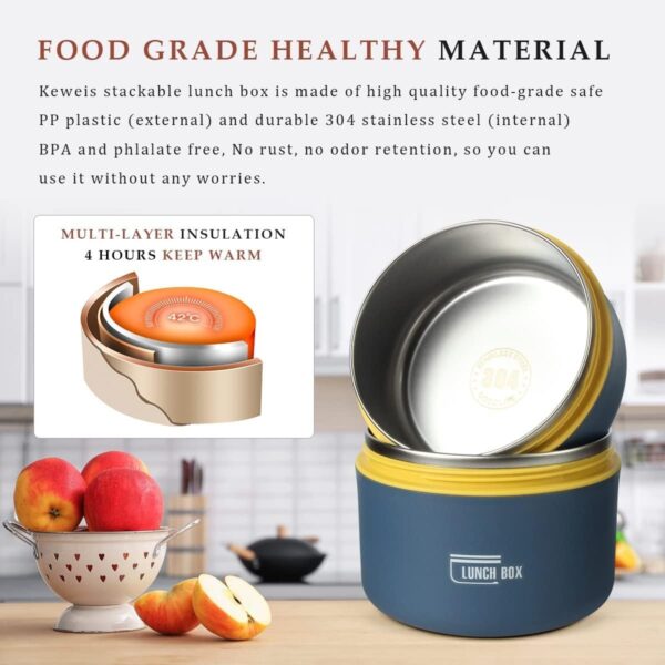 4 Pieces Insulated Lunch Box Set Lunch Containers for Travel Camping Outdoor Blue - Image 8