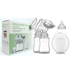 Electric Intelligent Breast Pump, BPA-Free USB Dual Breast Pump Safety Comfortable and Lightweight Automatic Massage Postpartum Breast Pump, 150ml Milk Storage Bottle with Lid and Nipple