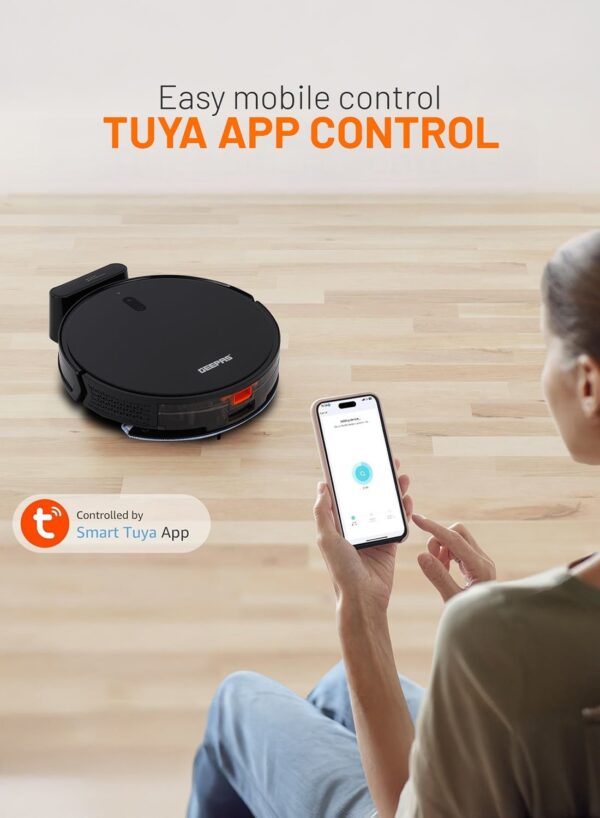 Geepas 2 In 1 Wet & Dry Robot Vacuum Cleaner | Gyro Navigation, TUYA App Control | 4 Cleaning Modes 2600 mAh Battery & Auto Recharge | Adjustable Levels, Remote Control | GRVC19057 11.4 W GRVC19057 Black - Image 4