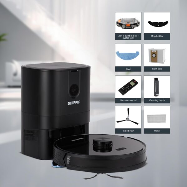 GEEPAS 2 In 1 Wet & Dry Robot Vacuum Cleaner | LDS Navigation, TUYA App Control | 4 Cleaning Modes 2600 mAh Battery & Auto Recharge | 4 Anti Drop Sensors, Remote Control, Brushless Motor | GRVC19058 - Image 4