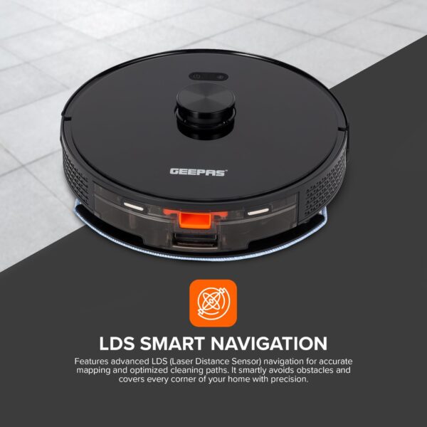 GEEPAS 2 In 1 Wet & Dry Robot Vacuum Cleaner | LDS Navigation, TUYA App Control | 4 Cleaning Modes 2600 mAh Battery & Auto Recharge | 4 Anti Drop Sensors, Remote Control, Brushless Motor | GRVC19058 - Image 5