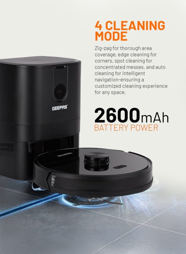 GEEPAS 2 In 1 Wet & Dry Robot Vacuum Cleaner | LDS Navigation, TUYA App Control | 4 Cleaning Modes 2600 mAh Battery & Auto Recharge | 4 Anti Drop Sensors, Remote Control, Brushless Motor | GRVC19058 - Image 8
