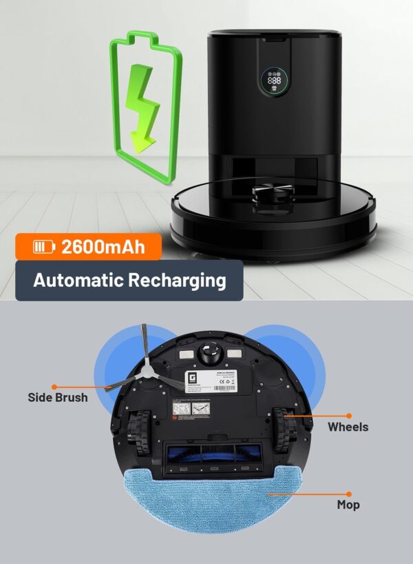 GEEPAS 2 In 1 Wet & Dry Robot Vacuum Cleaner | LDS Navigation, TUYA App Control | 4 Cleaning Modes 2600 mAh Battery & Auto Recharge | 4 Anti Drop Sensors, Remote Control, Brushless Motor | GRVC19058 - Image 12