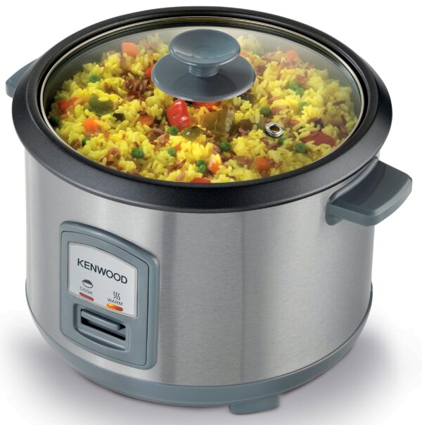Kenwood 2-in-1 Rice Cooker 1.8L 10-Cups Rice with Food Steamer Basket, Non-Stick Cooking Pot, Temepered Glass Lid, Warm/Cook Lights, Spatula Holder, Detachable Cord RCM45.000SS Silver - Image 4