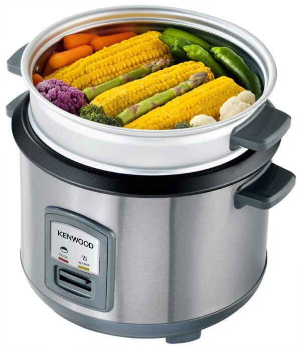 Kenwood 2-in-1 Rice Cooker 1.8L 10-Cups Rice with Food Steamer Basket, Non-Stick Cooking Pot, Temepered Glass Lid, Warm/Cook Lights, Spatula Holder, Detachable Cord RCM45.000SS Silver - Image 5