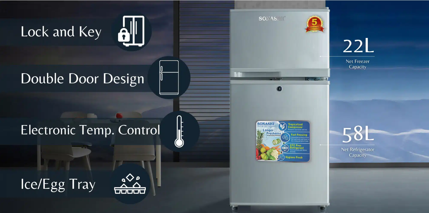 Sonashi 105 Liters Double Door Refrigerator SFD-105 Silver Defrost Refrigerator - Image 3