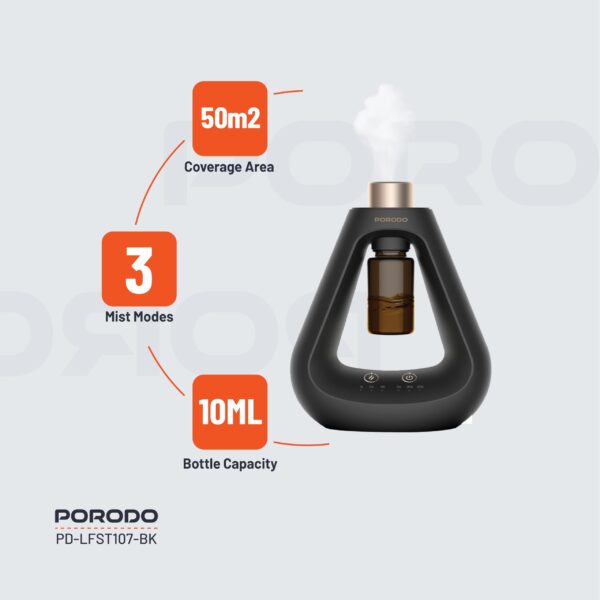 Porodo Lifestyle Aroma Sphere Waterless Diffuser, 1200mAh Battery Capacity, Cold Diffusion, 3 Mist Mode, 10ml Bottle Capacity, Up to 7 days Working Time (Black) - Image 3