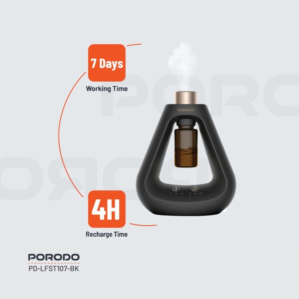 Porodo Lifestyle Aroma Sphere Waterless Diffuser, 1200mAh Battery Capacity, Cold Diffusion, 3 Mist Mode, 10ml Bottle Capacity, Up to 7 days Working Time (Black) - Image 5